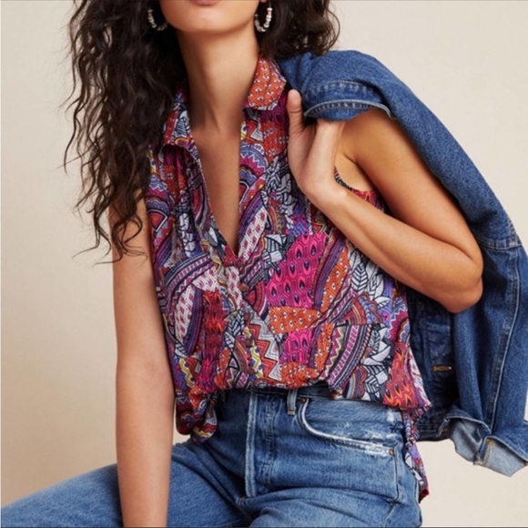 🌷SALE 3/$21🌷Anthropologie Maeve Pintuck Sleeveless Top - Picture 1 of 6